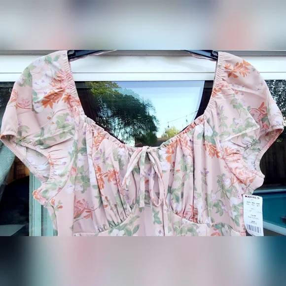 Pink Republic Floral Peasant Mini Dress – Size Large - Picture 7 of 17